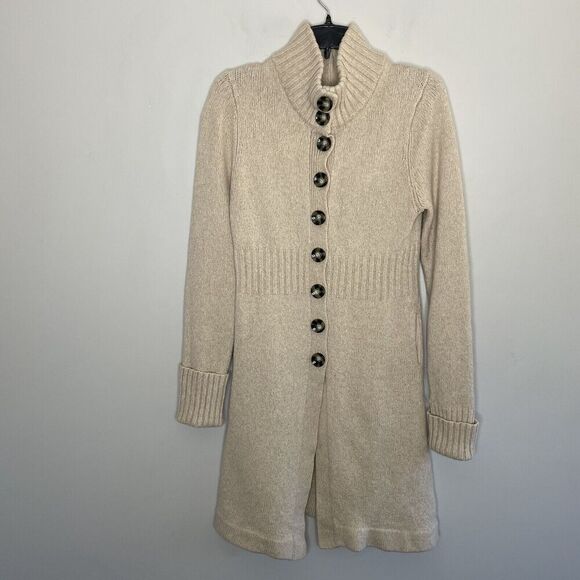 LAUNDRY By Design Sweater Jacket Womens Large Beige Button Front Knit Wool Blend - Picture 1 of 12